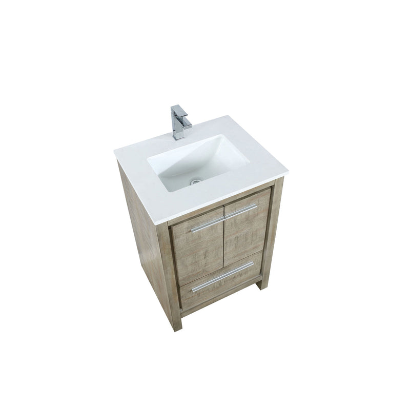 Lexora Lancy 24" Rustic Acacia Bathroom Vanity, White Quartz Top, White Square Sink, and Balzani Gun Metal Faucet Set LLC24SKSOS000FGM