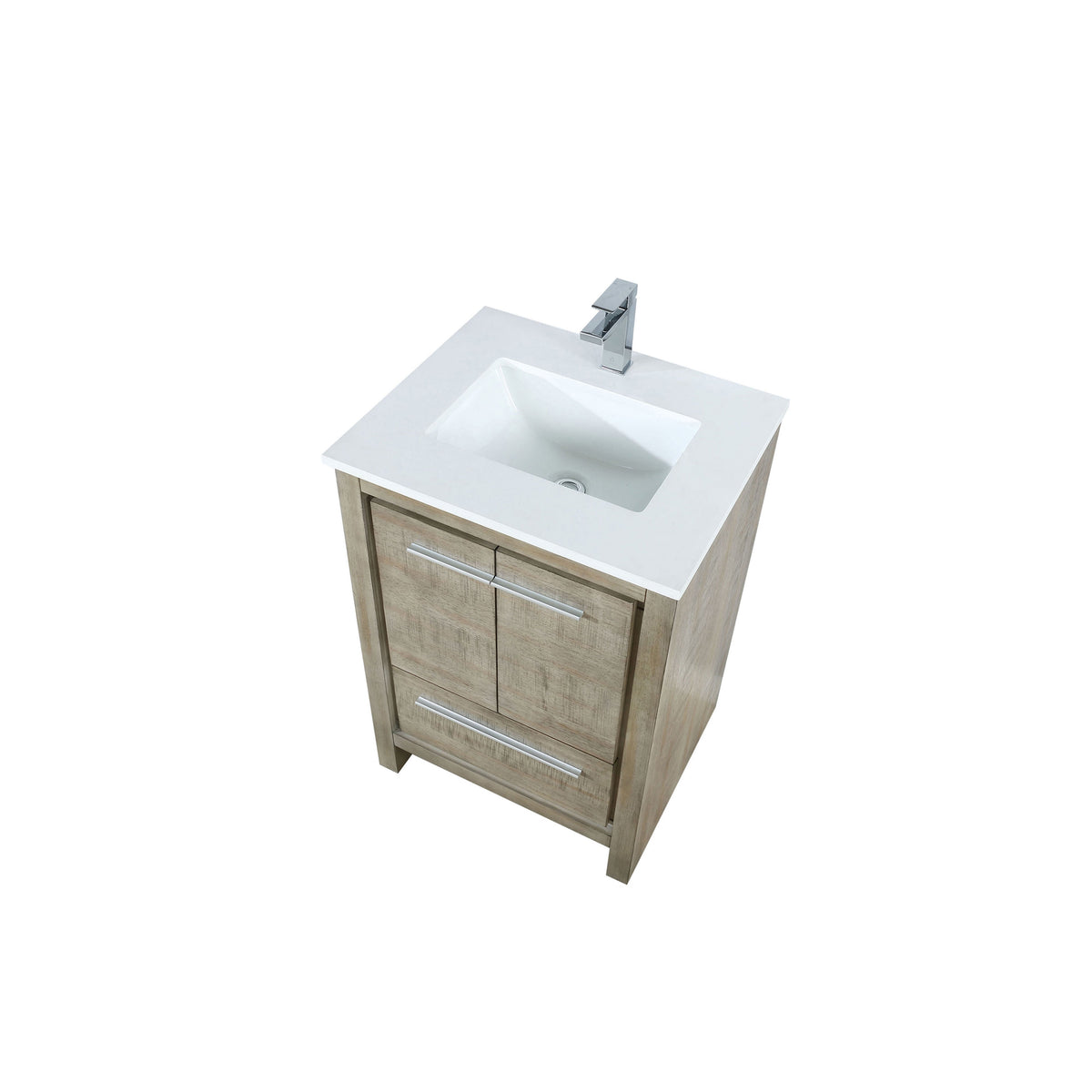 Lexora Lafarre 24" Rustic Acacia Bathroom Vanity, White Quartz Top, White Square Sink, and Balzani Gun Metal Faucet Set  LLF24SKSOS000FGM - MyBBQDirect
