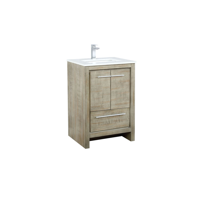 Lexora Lancy 24" Rustic Acacia Bathroom Vanity, White Quartz Top, White Square Sink, and Balzani Gun Metal Faucet Set LLC24SKSOS000FGM