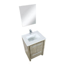 Lexora Lafarre 24" Rustic Acacia Bathroom Vanity, White Quartz Top, White Square Sink, Labaro Brushed Nickel Faucet Set, and 18" Frameless Mirror LLF24SKSOSM18FBN - MyBBQDirect