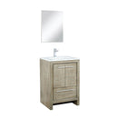 Lexora Lafarre 24" Rustic Acacia Bathroom Vanity, White Quartz Top, White Square Sink, Balzani Gun Metal Faucet Set, and 18" Frameless Mirror LLF24SKSOSM18FGM - MyBBQDirect
