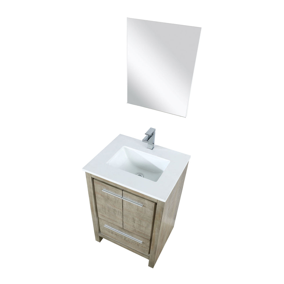 Lexora Lafarre 24" Rustic Acacia Bathroom Vanity, White Quartz Top, White Square Sink, Labaro Rose Gold Faucet Set, and 18" Frameless Mirror  LLF24SKSOSM18FRG - MyBBQDirect