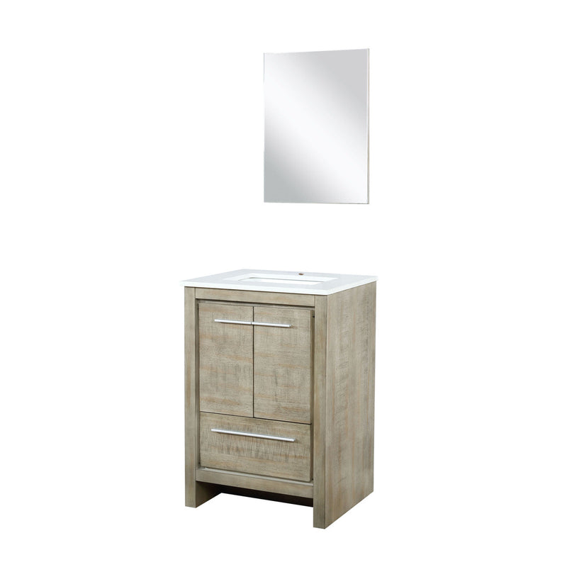 Lexora Lafarre 24" Rustic Acacia Bathroom Vanity, White Quartz Top, White Square Sink, and 18" Frameless Mirror LLF24SKSOSM18