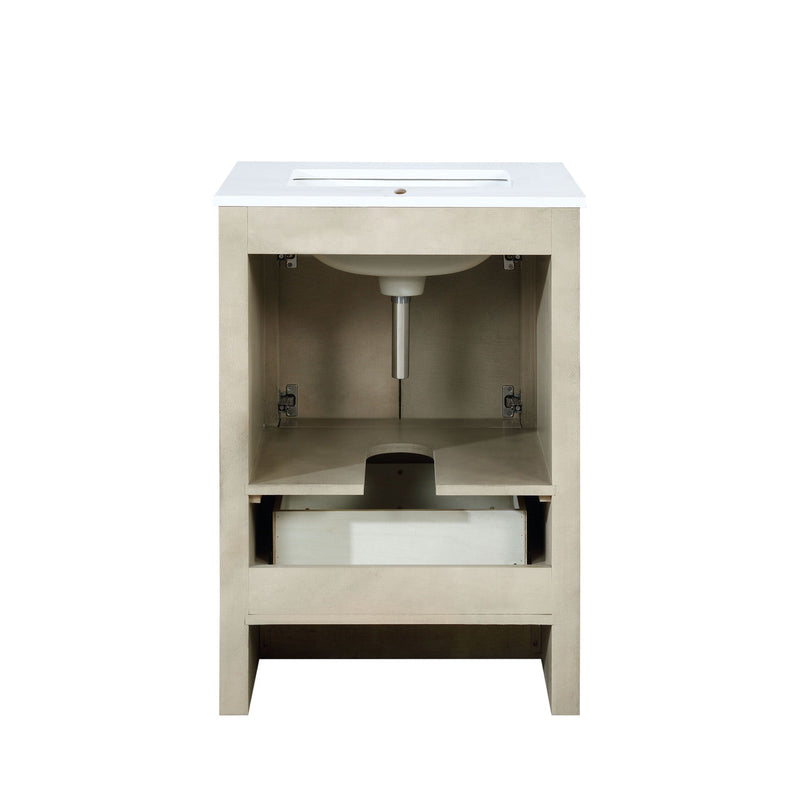 Lexora Lafarre 24" Rustic Acacia Bathroom Vanity, White Quartz Top, White Square Sink, and 18" Frameless Mirror LLF24SKSOSM18