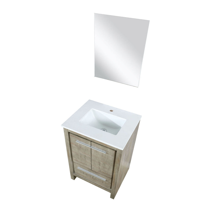 Lexora Lafarre 24" Rustic Acacia Bathroom Vanity, White Quartz Top, White Square Sink, and 18" Frameless Mirror LLF24SKSOSM18