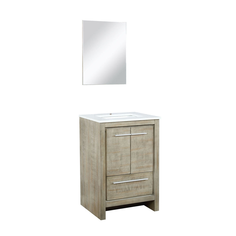 Lexora Lafarre 24" Rustic Acacia Bathroom Vanity, White Quartz Top, White Square Sink, and 18" Frameless Mirror LLF24SKSOSM18