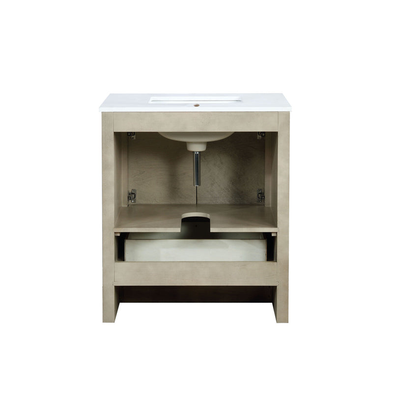 Lexora Lafarre 30" Rustic Acacia Bathroom Vanity, White Quartz Top, and White Square Sink LLF30SKSOS000