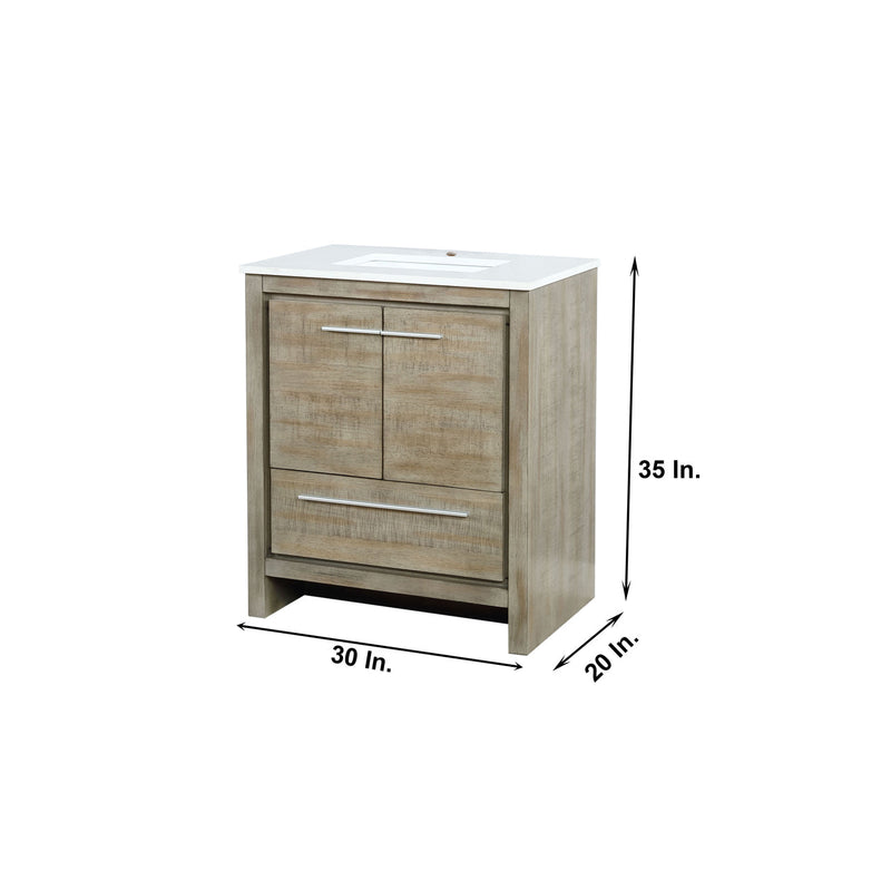 Lexora Lafarre 30" Rustic Acacia Bathroom Vanity, White Quartz Top, and White Square Sink LLF30SKSOS000