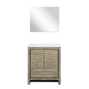 Lexora Lafarre 30" Rustic Acacia Bathroom Vanity, White Quartz Top, White Square Sink, and 28" Frameless Mirror LLF30SKSOSM28 - MyBBQDirect