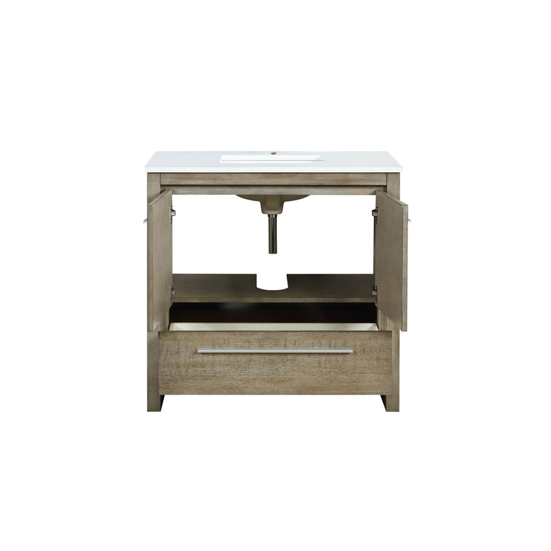 Lexora Lafarre 36" Rustic Acacia Bathroom Vanity, White Quartz Top, and White Square Sink LLF36SKSOS000