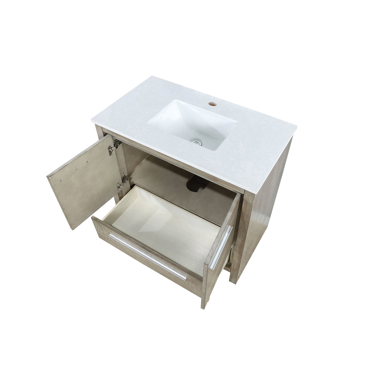 Lexora Lafarre 36" Rustic Acacia Bathroom Vanity, White Quartz Top, and White Square Sink LLF36SKSOS000 - MyBBQDirect