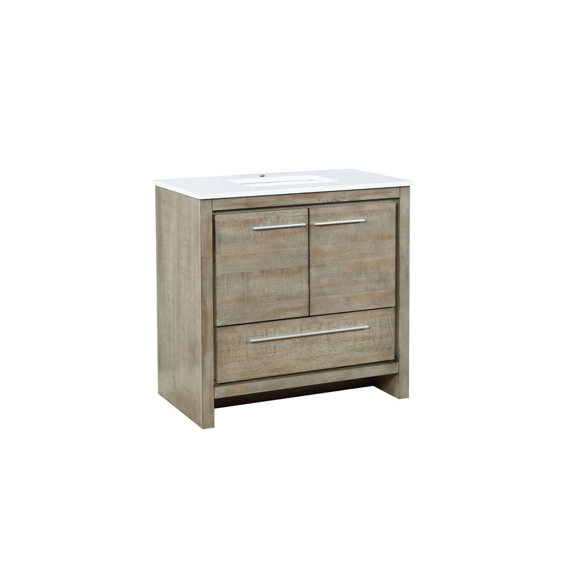 Lexora Lafarre 36" Rustic Acacia Bathroom Vanity, White Quartz Top, and White Square Sink LLF36SKSOS000