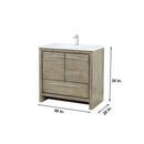Lexora Lafarre 36" Rustic Acacia Bathroom Vanity, White Quartz Top, White Square Sink, Labaro Brushed Nickel Faucet Set, and 28" Frameless Mirror LLF36SKSOSM28FBN