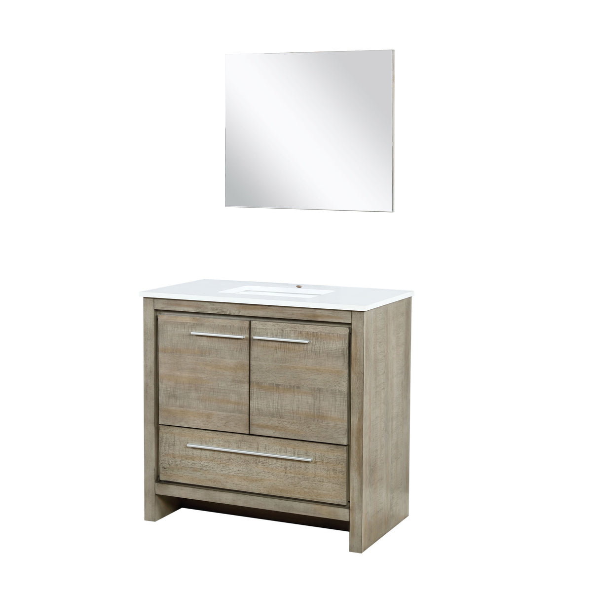 Lexora Lafarre 36" Rustic Acacia Bathroom Vanity, White Quartz Top, White Square Sink, and 28" Frameless Mirror LLF36SKSOSM28 - MyBBQDirect