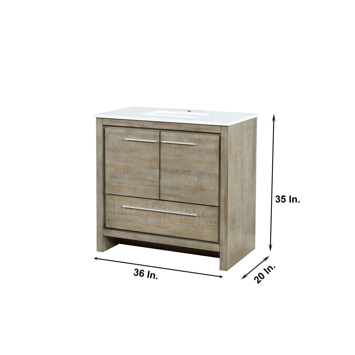 Lexora Lafarre 36" Rustic Acacia Bathroom Vanity, White Quartz Top, White Square Sink, and 28" Frameless Mirror LLF36SKSOSM28 - MyBBQDirect