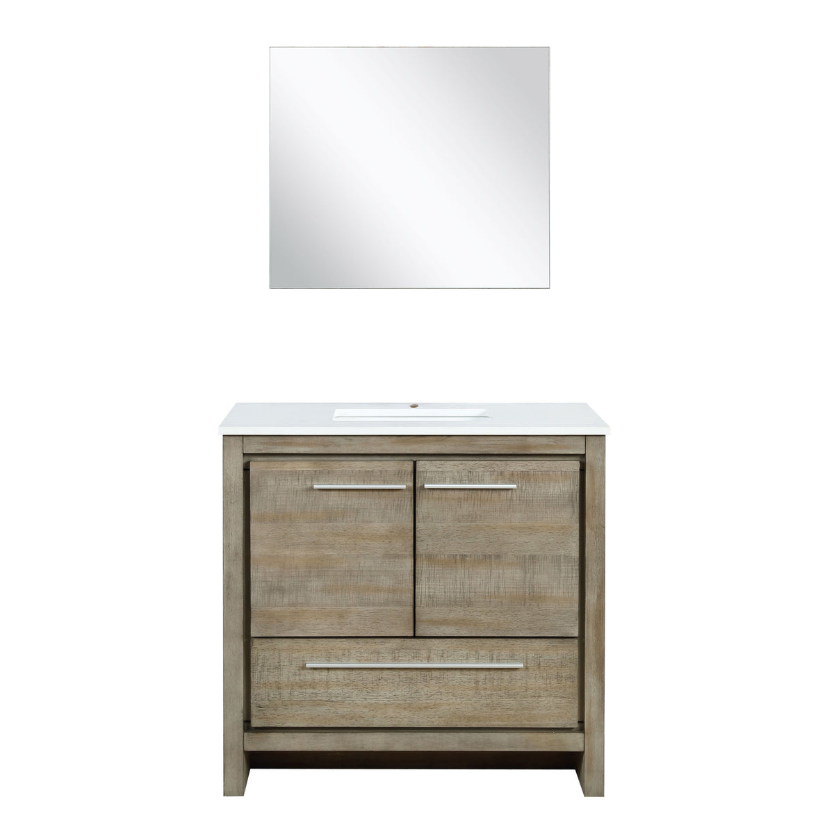 Lexora Lafarre 36" Rustic Acacia Bathroom Vanity, White Quartz Top, White Square Sink, and 28" Frameless Mirror LLF36SKSOSM28 - MyBBQDirect