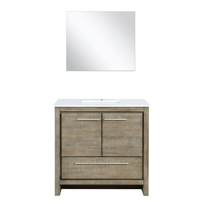 Lexora Lafarre 36" Rustic Acacia Bathroom Vanity, White Quartz Top, White Square Sink, and 28" Frameless Mirror LLF36SKSOSM28 - MyBBQDirect