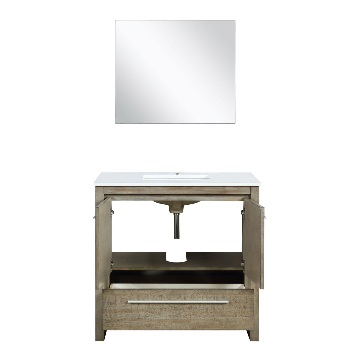 Lexora Lafarre 36" Rustic Acacia Bathroom Vanity, White Quartz Top, White Square Sink, and 28" Frameless Mirror LLF36SKSOSM28 - MyBBQDirect