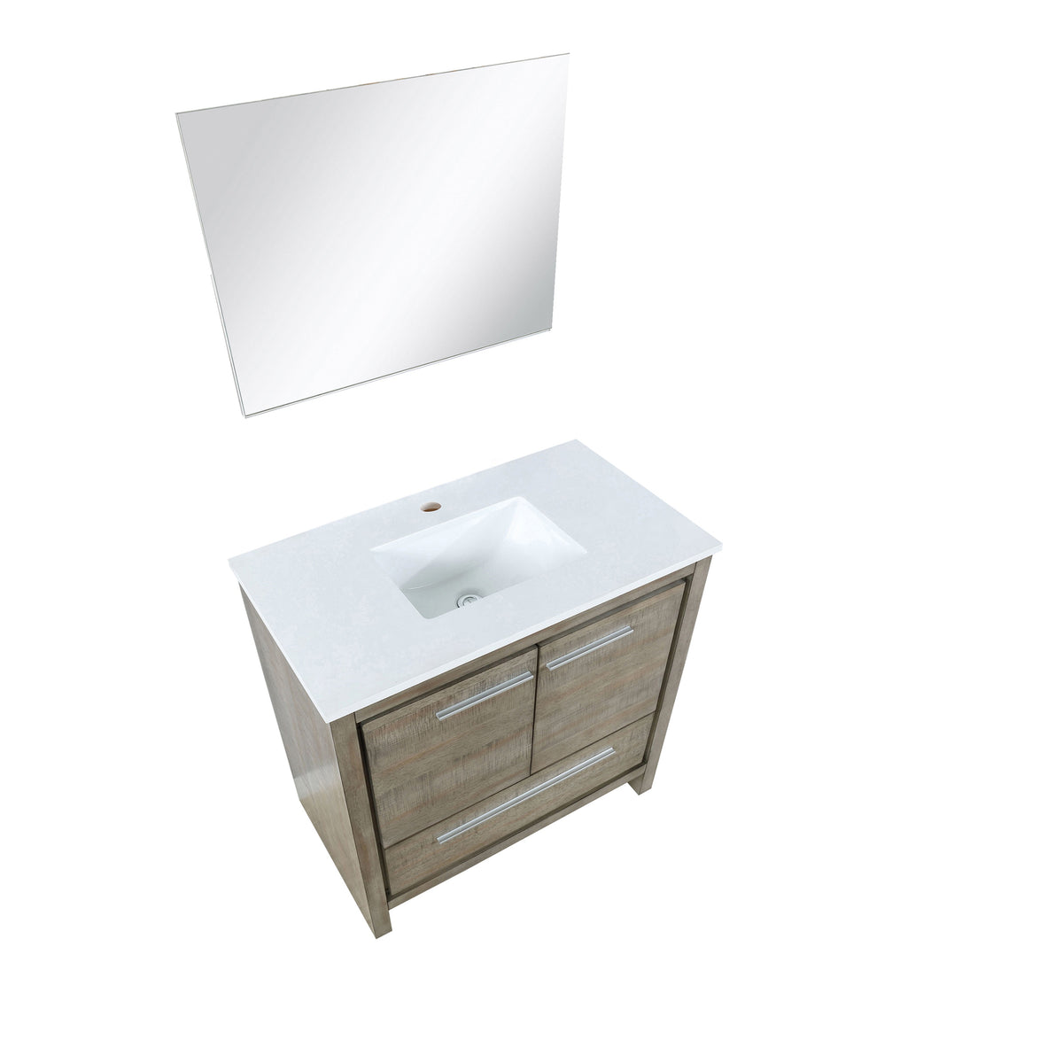 Lexora Lafarre 36" Rustic Acacia Bathroom Vanity, White Quartz Top, White Square Sink, and 28" Frameless Mirror LLF36SKSOSM28 - MyBBQDirect