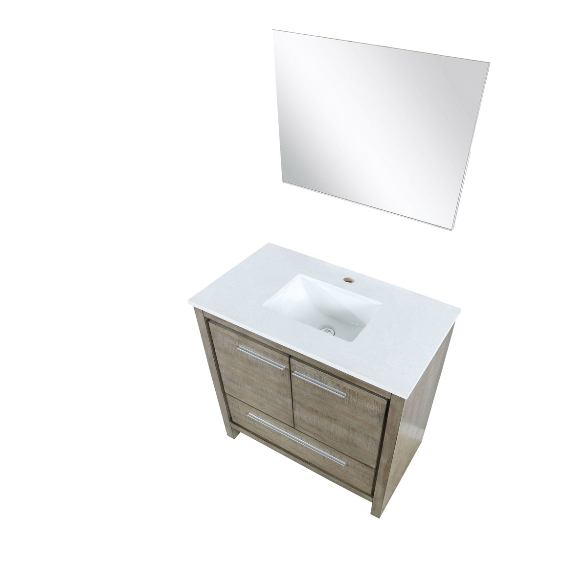 Lexora Lafarre 36" Rustic Acacia Bathroom Vanity, White Quartz Top, White Square Sink, and 28" Frameless Mirror LLF36SKSOSM28 - MyBBQDirect