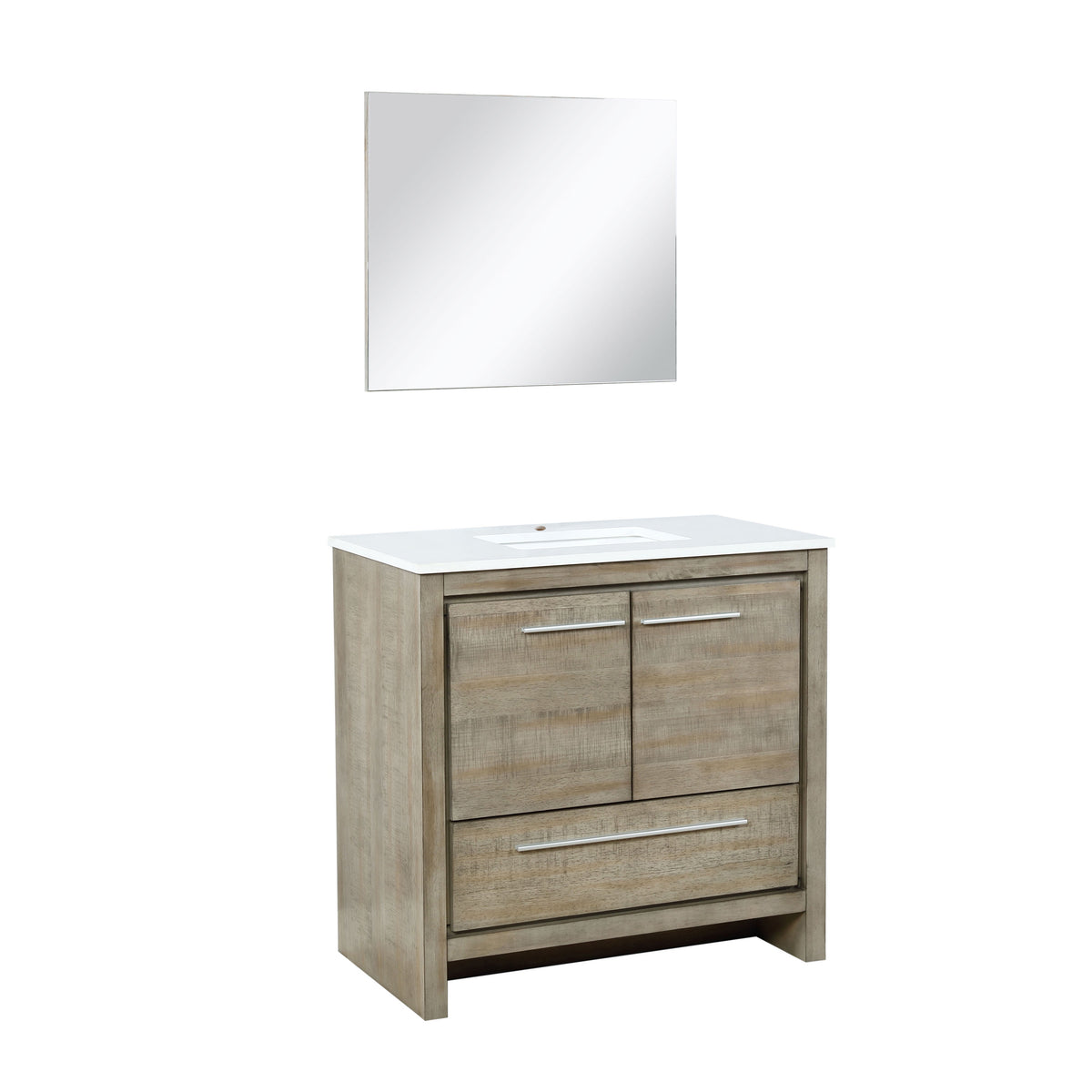 Lexora Lafarre 36" Rustic Acacia Bathroom Vanity, White Quartz Top, White Square Sink, and 28" Frameless Mirror LLF36SKSOSM28 - MyBBQDirect