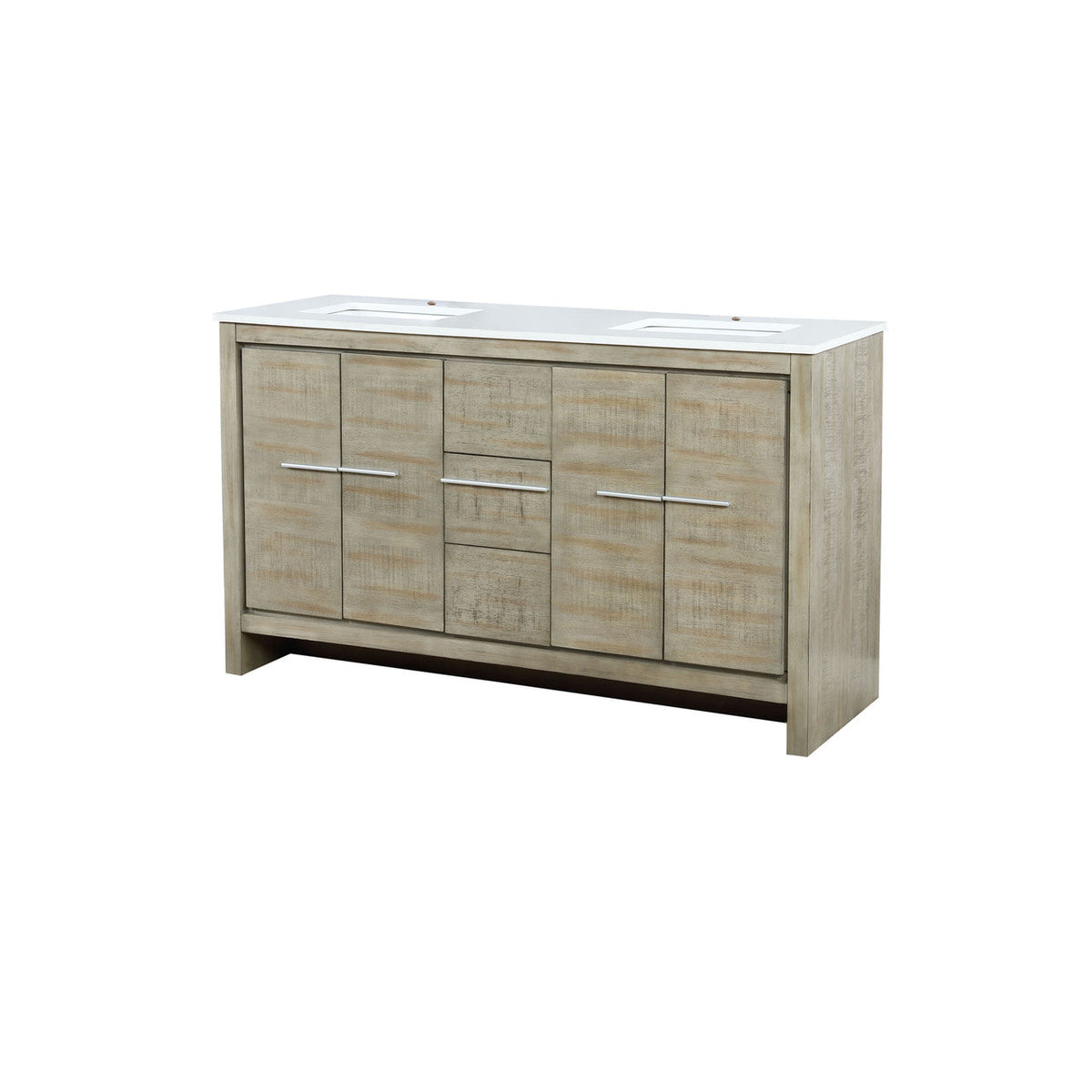 Lexora Lafarre 60" Rustic Acacia Double Bathroom Vanity, White Quartz Top, and White Square Sinks  LLF60DKSOD000 - MyBBQDirect