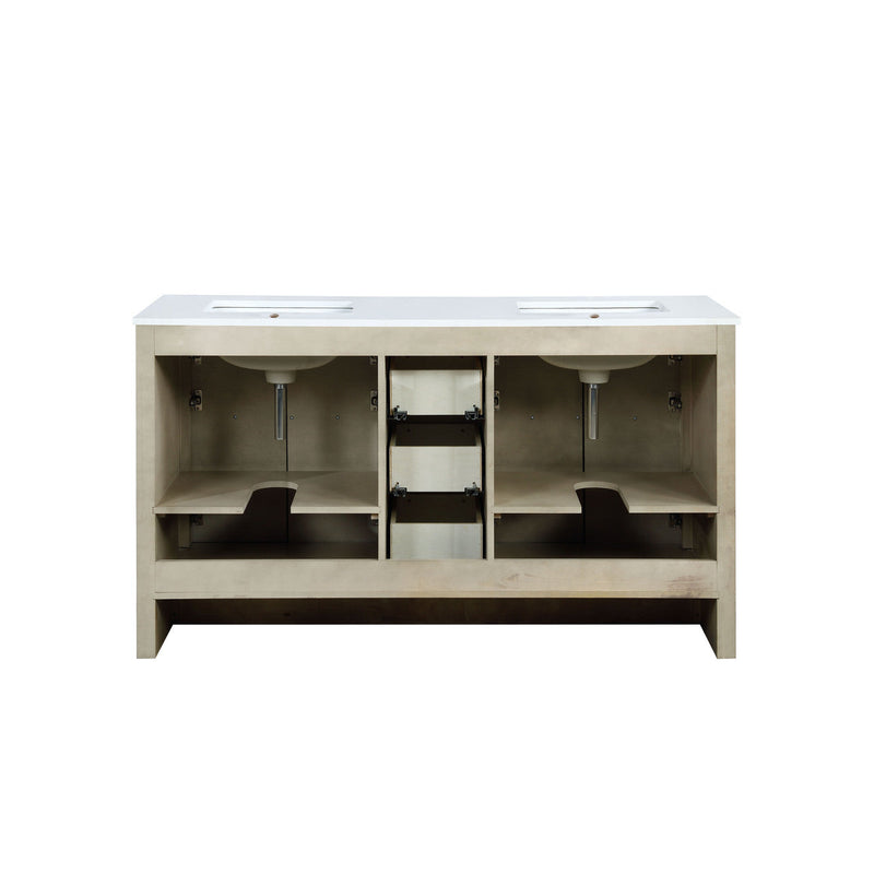 Lexora Lafarre 60" Rustic Acacia Double Bathroom Vanity, White Quartz Top, and White Square Sinks  LLF60DKSOD000