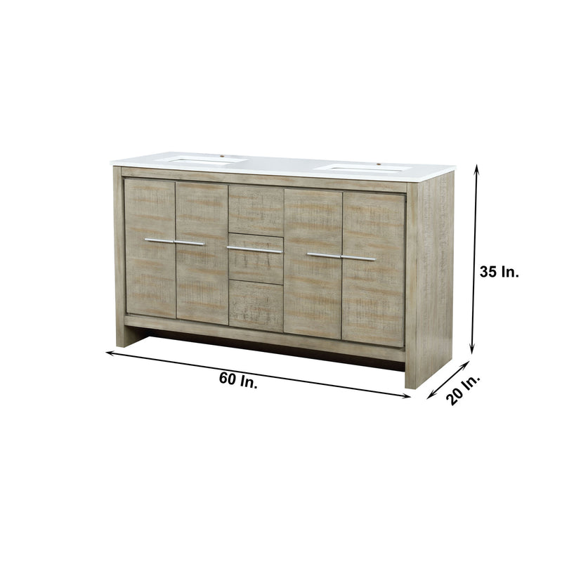 Lexora Lafarre 60" Rustic Acacia Double Bathroom Vanity, White Quartz Top, and White Square Sinks  LLF60DKSOD000