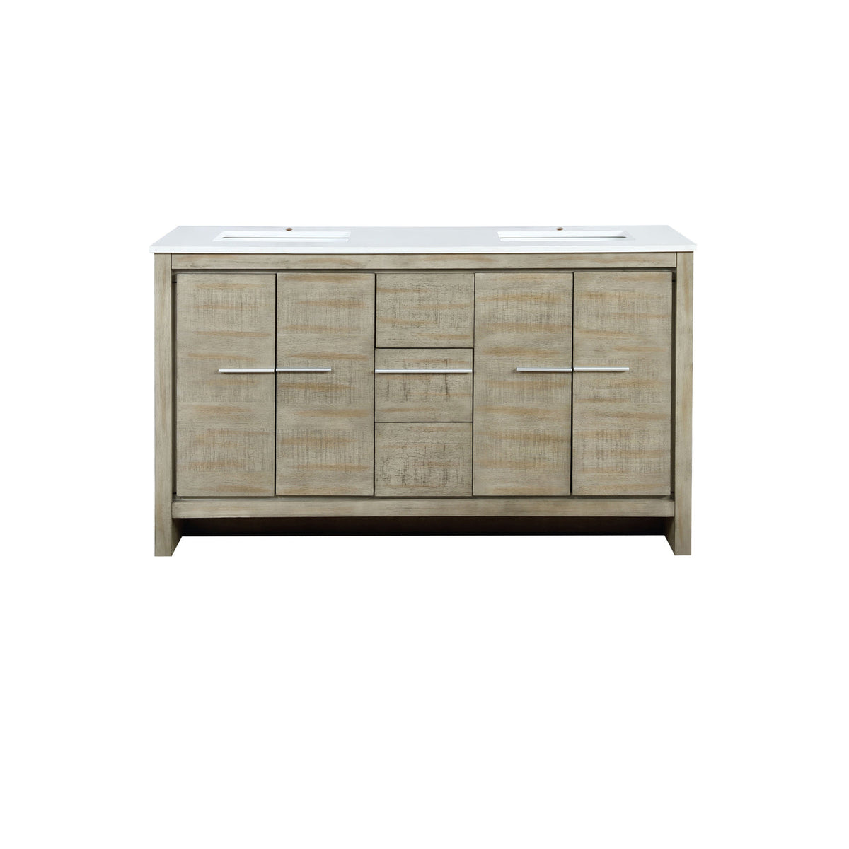 Lexora Lafarre 60" Rustic Acacia Double Bathroom Vanity, White Quartz Top, and White Square Sinks  LLF60DKSOD000 - MyBBQDirect