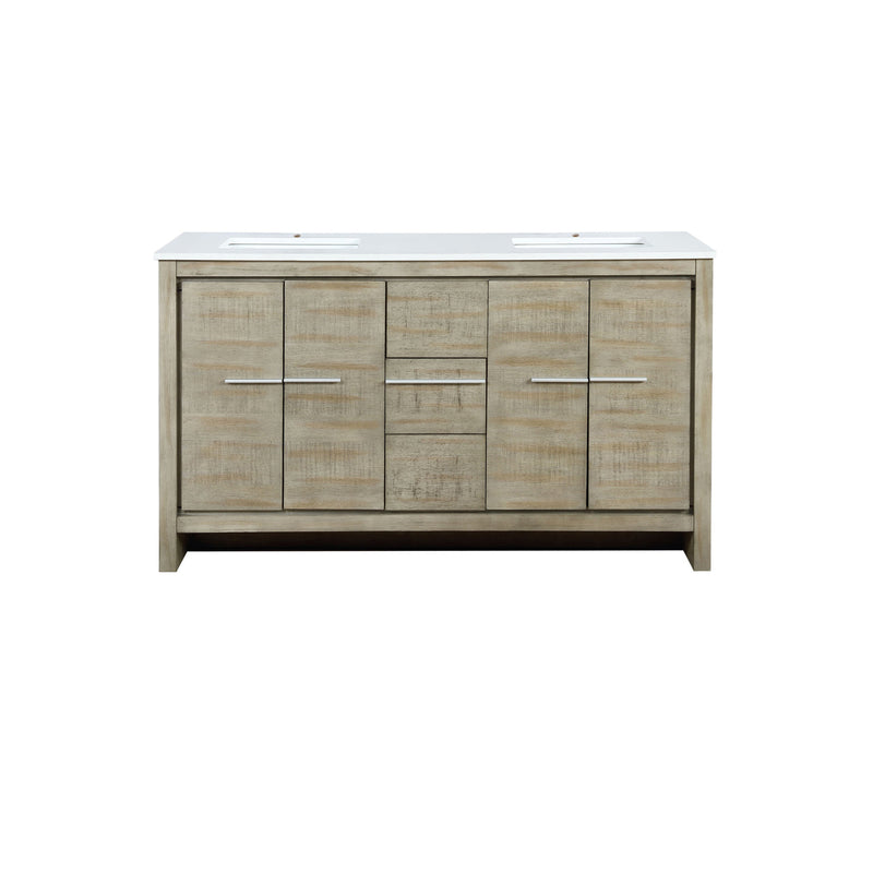 Lexora Lafarre 60" Rustic Acacia Double Bathroom Vanity, White Quartz Top, and White Square Sinks  LLF60DKSOD000