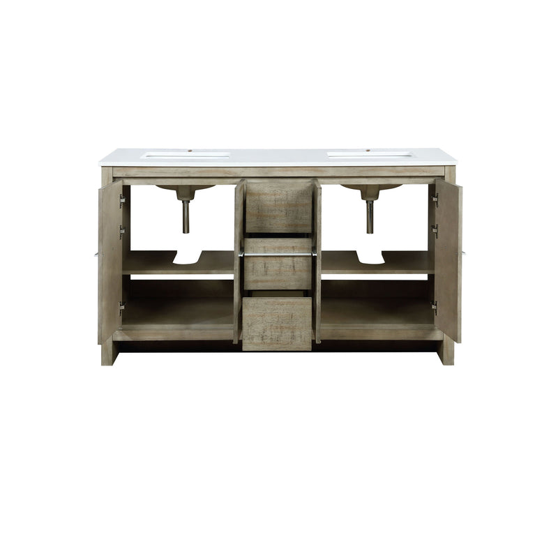 Lexora Lafarre 60" Rustic Acacia Double Bathroom Vanity, White Quartz Top, and White Square Sinks  LLF60DKSOD000