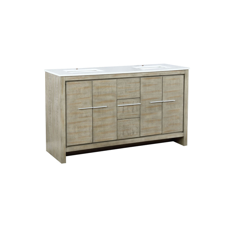 Lexora Lafarre 60" Rustic Acacia Double Bathroom Vanity, White Quartz Top, and White Square Sinks  LLF60DKSOD000