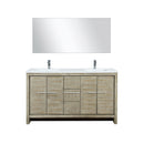 Lexora Lafarre 60" Rustic Acacia Double Bathroom Vanity, White Quartz Top, White Square Sinks, Balzani Gun Metal Faucet Set, and 55" Frameless Mirror LLF60DKSODM55FGM - MyBBQDirect