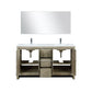 Lexora Lafarre 60" Rustic Acacia Double Bathroom Vanity, White Quartz Top, White Square Sinks, Balzani Gun Metal Faucet Set, and 55" Frameless Mirror LLF60DKSODM55FGM - MyBBQDirect