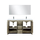 Lexora Lafarre 60" Rustic Acacia Double Bathroom Vanity, White Quartz Top, White Square Sinks, Balzani Gun Metal Faucet Set, and 55" Frameless Mirror LLF60DKSODM55FGM - MyBBQDirect