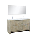 Lexora Lafarre 60" Rustic Acacia Double Bathroom Vanity, White Quartz Top, White Square Sinks, Balzani Gun Metal Faucet Set, and 55" Frameless Mirror LLF60DKSODM55FGM - MyBBQDirect