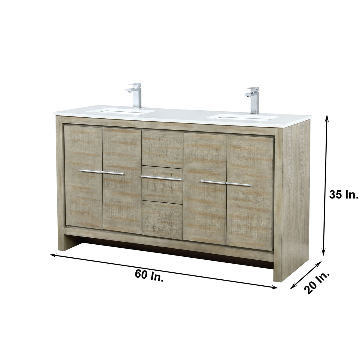 Lexora Lafarre 60" Rustic Acacia Double Bathroom Vanity, White Quartz Top,White Square Sinks, Labaro Rose Gold Faucet Set, and 55" Frameless Mirror LLF60DKSODM55FRG - MyBBQDirect