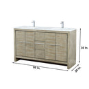 Lexora Lafarre 60" Rustic Acacia Double Bathroom Vanity, White Quartz Top,White Square Sinks, Labaro Rose Gold Faucet Set, and 55" Frameless Mirror LLF60DKSODM55FRG - MyBBQDirect