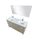 Lexora Lafarre 60" Rustic Acacia Double Bathroom Vanity, White Quartz Top,White Square Sinks, Labaro Rose Gold Faucet Set, and 55" Frameless Mirror LLF60DKSODM55FRG - MyBBQDirect