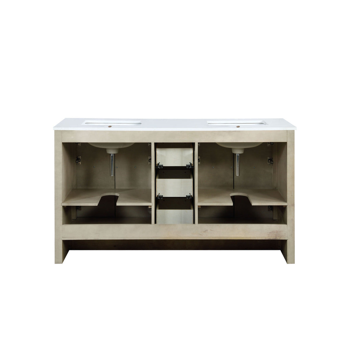 Lexora Lafarre 60" Rustic Acacia Double Bathroom Vanity, White Quartz Top, White Square Sinks, and 55" Frameless Mirror LLF60DKSODM55 - MyBBQDirect