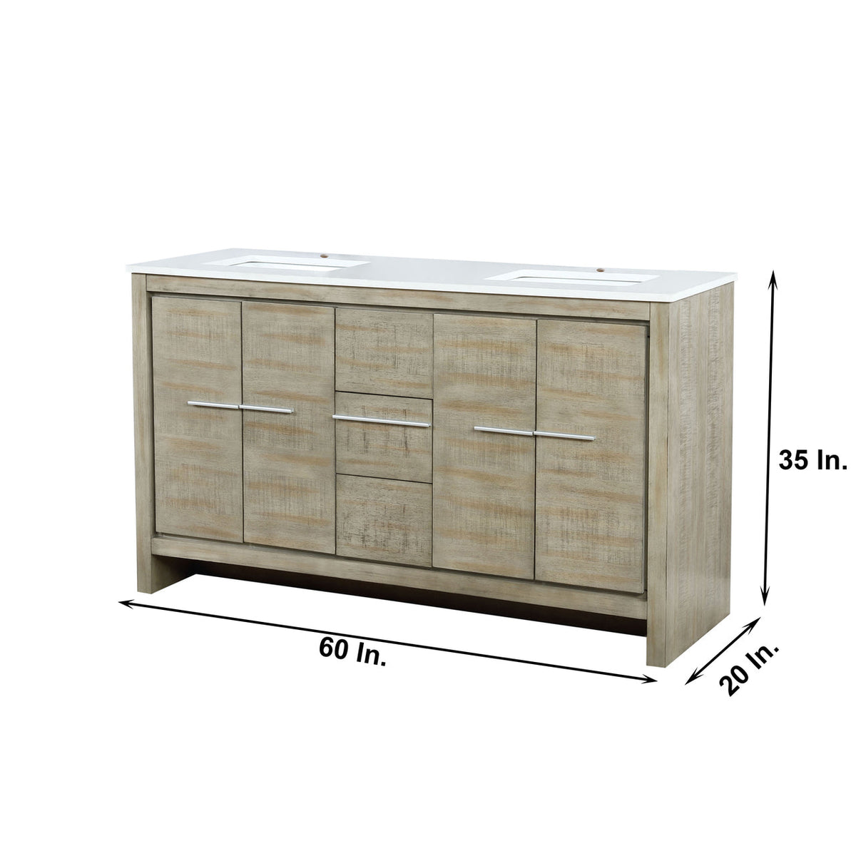 Lexora Lafarre 60" Rustic Acacia Double Bathroom Vanity, White Quartz Top, White Square Sinks, and 55" Frameless Mirror LLF60DKSODM55 - MyBBQDirect