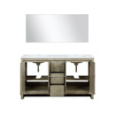 Lexora Lafarre 60" Rustic Acacia Double Bathroom Vanity, White Quartz Top, White Square Sinks, and 55" Frameless Mirror LLF60DKSODM55