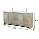 Lexora Lafarre 72" Rustic Acacia Double Bathroom Vanity, White Quartz Top, White Square Sinks, and Labaro Brushed Nickel Faucet Set LLF72DKSOD000FBN