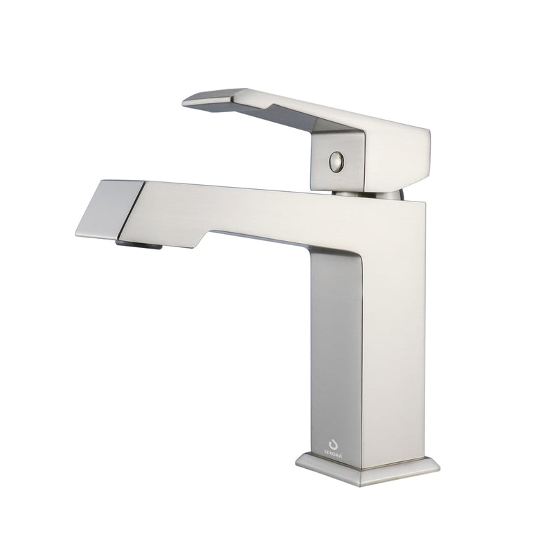 Lexora Lafarre 72" Rustic Acacia Double Bathroom Vanity, White Quartz Top, White Square Sinks, and Labaro Brushed Nickel Faucet Set LLF72DKSOD000FBN