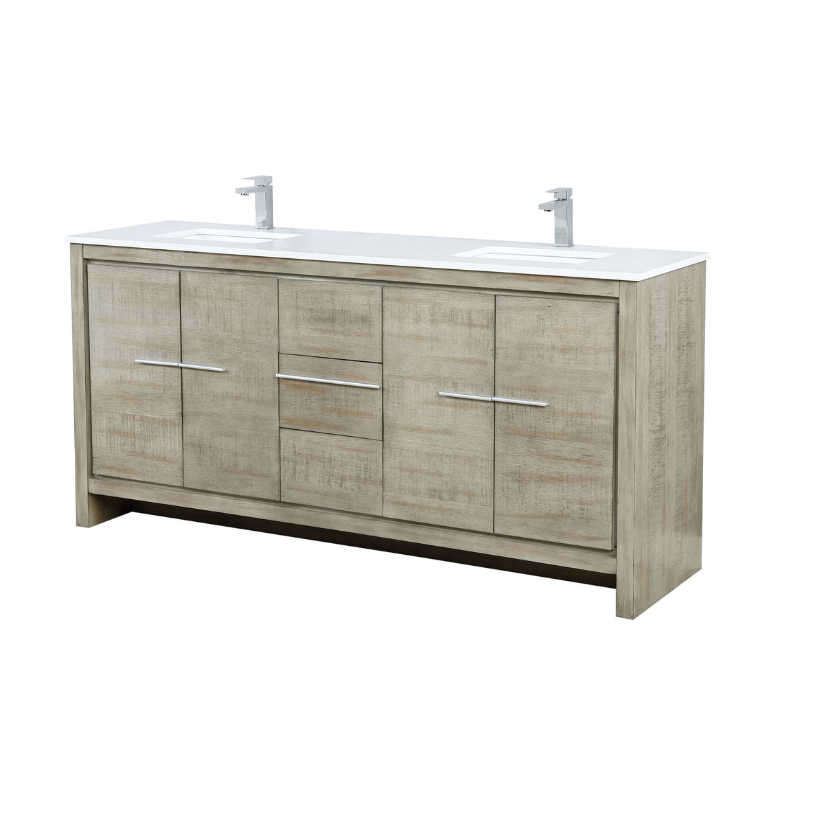 Lexora Lafarre 72" Rustic Acacia Double Bathroom Vanity, White Quartz Top, White Square Sinks, and Labaro Rose Gold Faucet Set LLF72DKSOD000FRG - MyBBQDirect