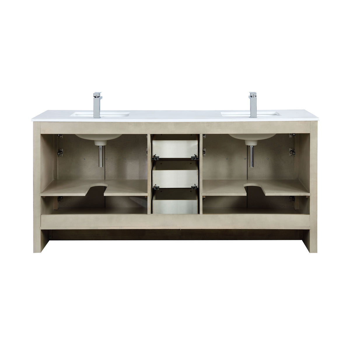 Lexora Lafarre 72" Rustic Acacia Double Bathroom Vanity, White Quartz Top, White Square Sinks, and Labaro Rose Gold Faucet Set LLF72DKSOD000FRG - MyBBQDirect