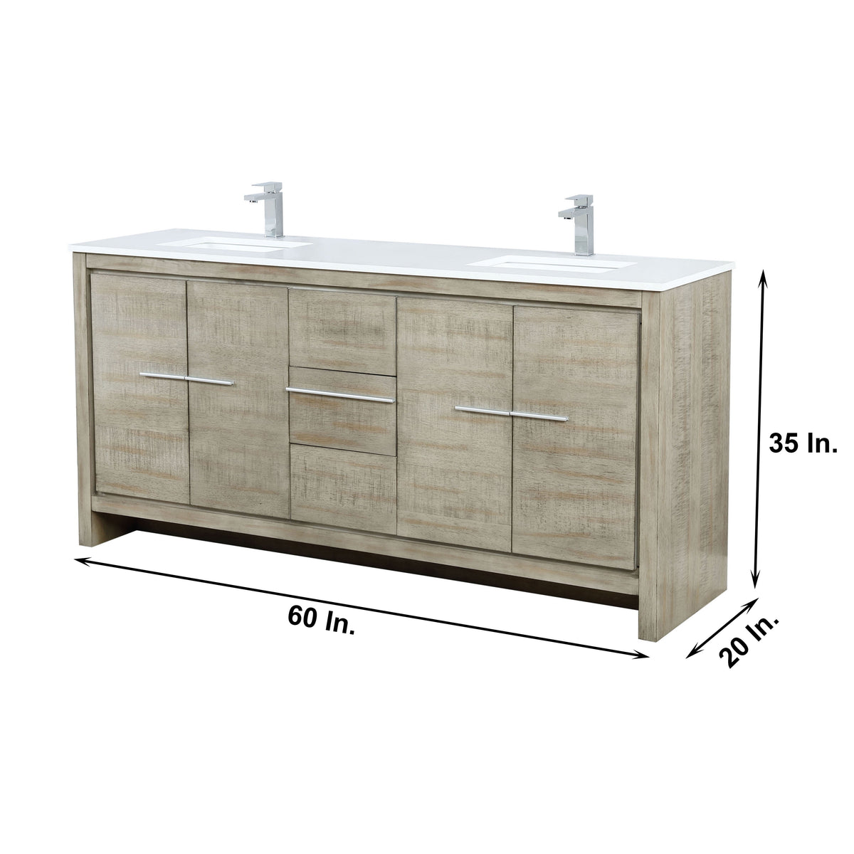 Lexora Lafarre 72" Rustic Acacia Double Bathroom Vanity, White Quartz Top, White Square Sinks, and Labaro Rose Gold Faucet Set LLF72DKSOD000FRG - MyBBQDirect