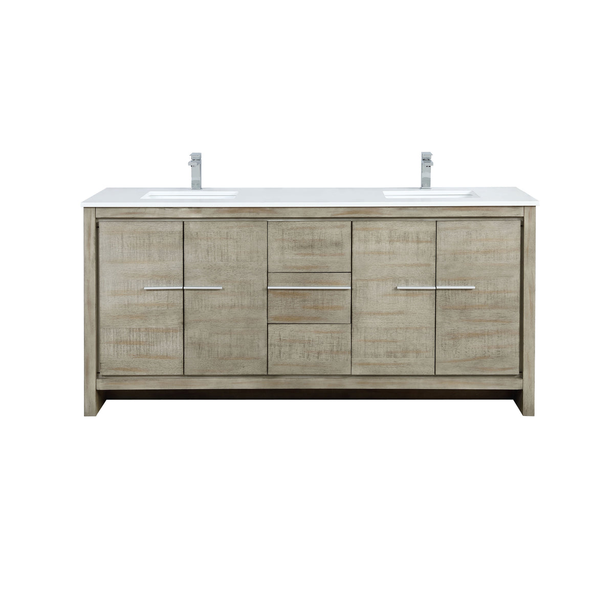 Lexora Lafarre 72" Rustic Acacia Double Bathroom Vanity, White Quartz Top, White Square Sinks, and Labaro Rose Gold Faucet Set LLF72DKSOD000FRG - MyBBQDirect