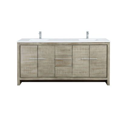 Lexora Lafarre 72" Rustic Acacia Double Bathroom Vanity, White Quartz Top, White Square Sinks, and Labaro Rose Gold Faucet Set LLF72DKSOD000FRG - MyBBQDirect