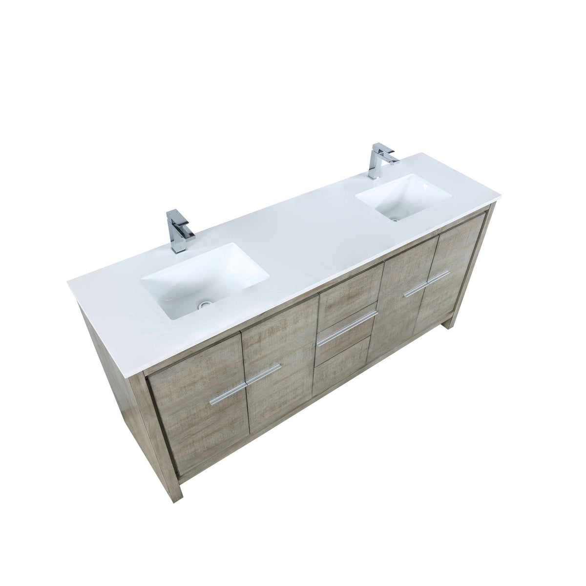 Lexora Lafarre 72" Rustic Acacia Double Bathroom Vanity, White Quartz Top, White Square Sinks, and Labaro Rose Gold Faucet Set LLF72DKSOD000FRG - MyBBQDirect